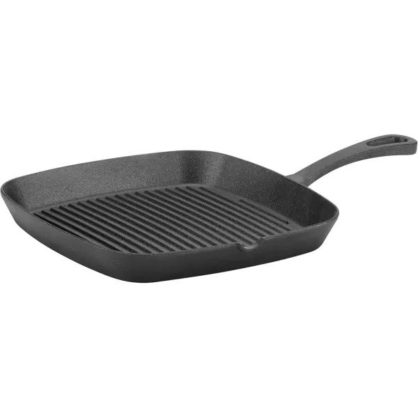 imageCuisinart PreSeasoned Cast Iron 925quot Square Grill and 10quot Round Fry Pan 2 Pack Black