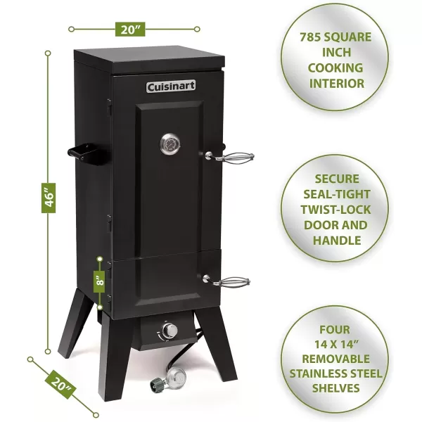 imageCuisinart 36 Vertical Propane Smoker 4 Removable Racks Spacious BBQ Smoker with Wood ampamp Water Trays 15000 BTU Heat for Smoked Meat Brisket Jerky ampamp Fish Perfect for Tailgates Backyard ampamp Camping