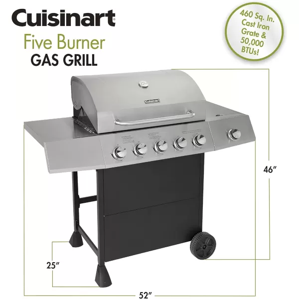 imageCuisinart CGG7400 Propane 54 Inch Full Size FourBurner Gas GrillFive Burner Gas Grill with Side Burner