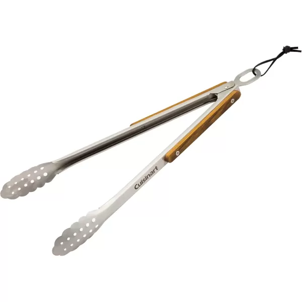 imageCuisinart CGS1100 Spatula Locking Tongs Fork Basting Brush 4Piece Grill Tool Set Ash Wood Handle