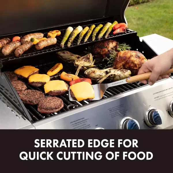 imageCuisinart CGS1100 Spatula Locking Tongs Fork Basting Brush 4Piece Grill Tool Set Ash Wood Handle