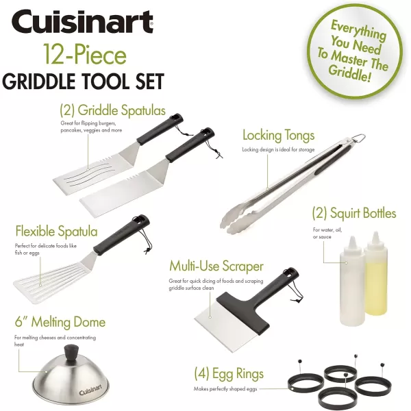 imageCuisinart CGS1312 12Piece Tool Set Outdoor Griddle AccessoriesSpatula Tongs Scraper Melting Dome Squirt Bottle Silicone Egg Ring