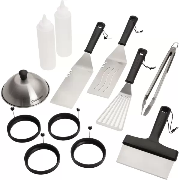 imageCuisinart CGS1312 12Piece Tool Set Outdoor Griddle AccessoriesSpatula Tongs Scraper Melting Dome Squirt Bottle Silicone Egg Ring