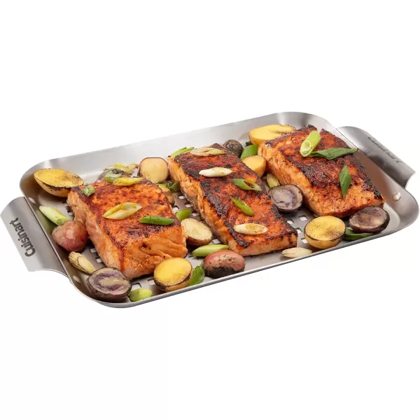 imageCuisinart CGT1103 3Piece Stainless Steel Grill Topper Cookware Set Rectangular Wok ampamp Round Toppers3 Piece Stainless Steel Topper Set Rectangular  Wok   Round Toppers