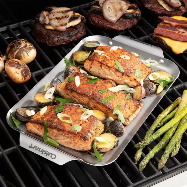 imageCuisinart CGT1103 3Piece Stainless Steel Grill Topper Cookware Set Rectangular Wok ampamp Round Toppers3 Piece Stainless Steel Topper Set Rectangular  Wok   Round Toppers