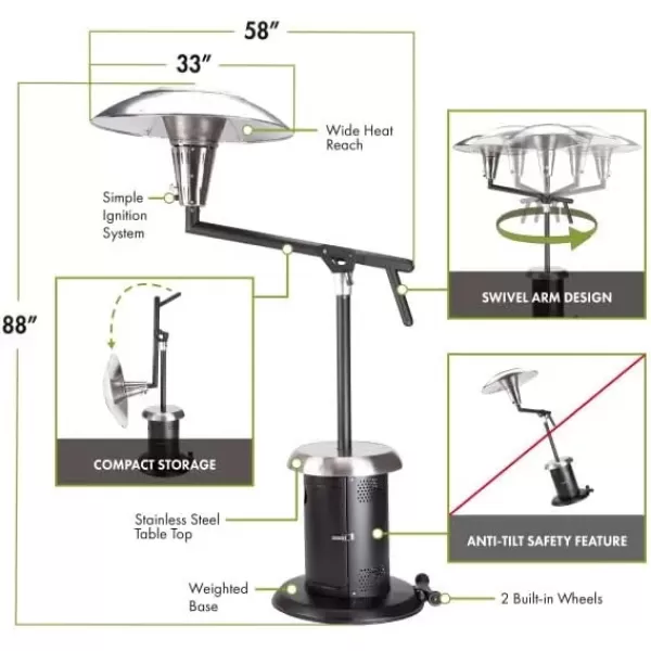 imageCuisinart COH400 Perfect Position Overhead Propane Patio Heater Extra Large 33quot Heat ShieldOverhead Propane Patio Heater