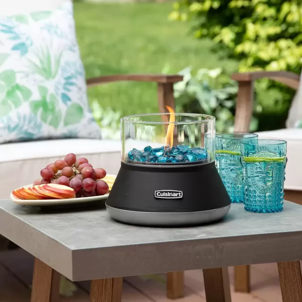 imageCuisinart COH700 Petite Tabletop Fire Bowl with Windproof Tempered Glass Ceramic Fiber Cotton Wick Easy to Use and Refill