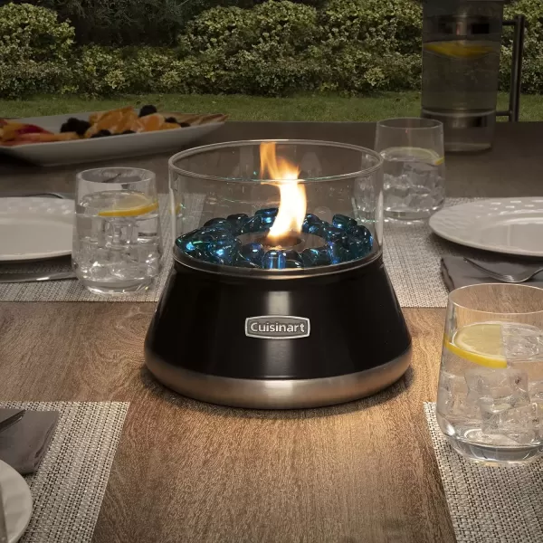 imageCuisinart COH700 Petite Tabletop Fire Bowl with Windproof Tempered Glass Ceramic Fiber Cotton Wick Easy to Use and Refill