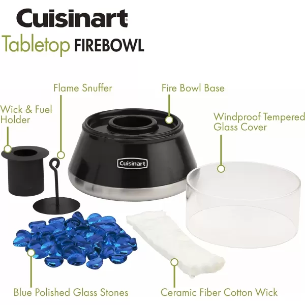 imageCuisinart COH700 Petite Tabletop Fire Bowl with Windproof Tempered Glass Ceramic Fiber Cotton Wick Easy to Use and Refill