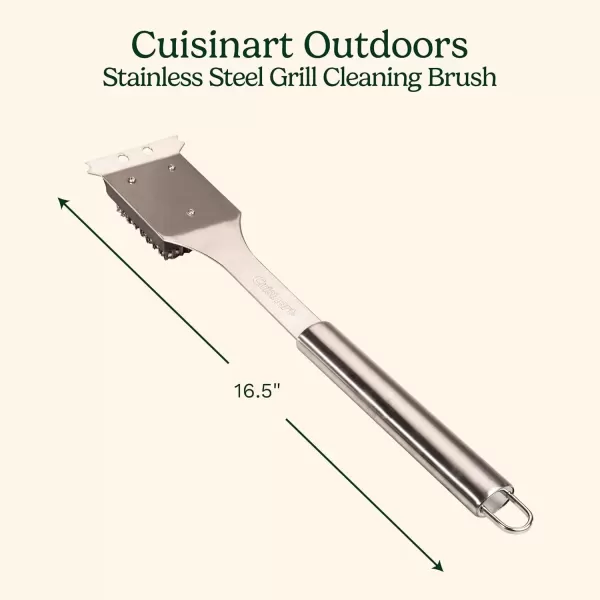 imageCuisinart Stainless Steel 165quot Long Handle Grill Cleaner Brush and Scraper for BBQ Griddle Grills Cookout Tool Outdoor Grill Brush