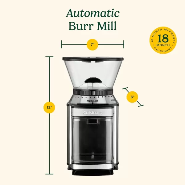 imageCUISINART Coffee Grinder Electric Burr OneTouch Automatic Grinder with18Position Grind Selector Stainless Steel DBM8P1Stainless Steel
