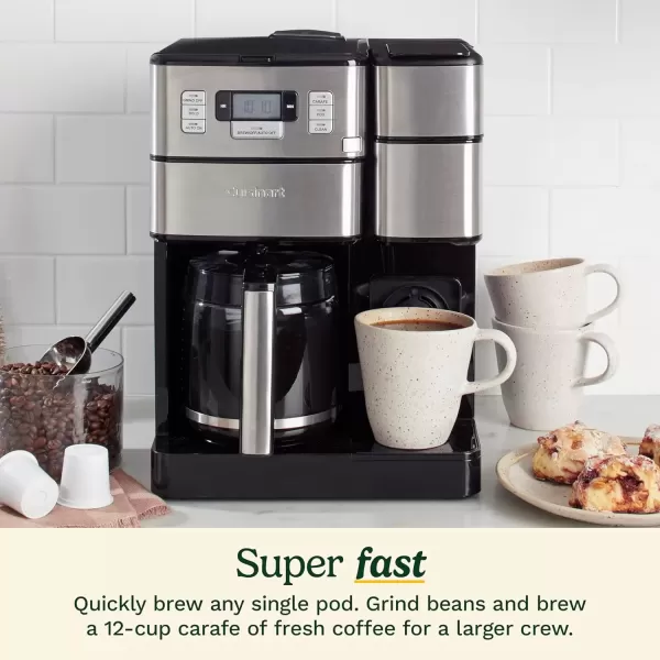 imageCuisinart SSGB1 Coffee Center Grind and Brew Plus Builtin Coffee Grinder Coffeemaker and SingleServe Brewer with 6oz 8oz and 10oz Serving Size BlackSilver 12Cup GlassStainless
