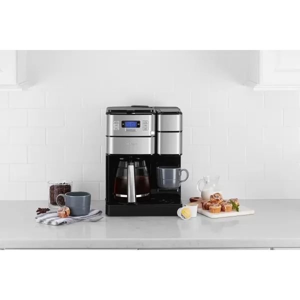 imageCuisinart SSGB1 Coffee Center Grind and Brew Plus Builtin Coffee Grinder Coffeemaker and SingleServe Brewer with 6oz 8oz and 10oz Serving Size BlackSilver 12Cup GlassStainless