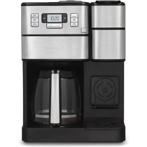 imageCuisinart SSGB1 Coffee Center Grind and Brew Plus Builtin Coffee Grinder Coffeemaker and SingleServe Brewer with 6oz 8oz and 10oz Serving Size BlackSilver 12Cup GlassStainless