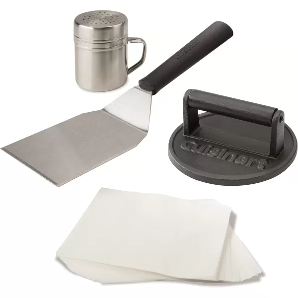 imageCuisinart Smash Burger Kit Cast Iron Burger Press Spatula Seasoning Shaker ampamp Patty Papers Perfect Burgers for Cookouts Barbecues ampamp TailgatesSmashed Burger Kit  Cast Iron