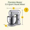 imageCuisinart Stand Mixer 12 Speeds 55Quart Mixing Bowl Chefs Whisk Flat Mixing Paddle Dough Hook and Splash Guard with Pour Spout Silver Lining SM50BC Silver Lining