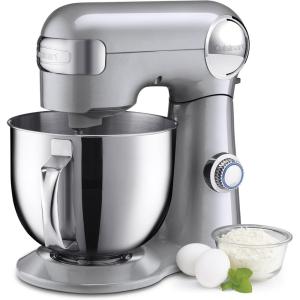 imageCuisinart Stand Mixer 12 Speeds 55Quart Mixing Bowl Chefs Whisk Flat Mixing Paddle Dough Hook and Splash Guard with Pour Spout Silver Lining SM50BC Silver Lining