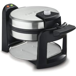 imageCuisinart WAFF30 Round Flip Belgian Waffle Maker BlackSilver 1 inch thickNew BlackStainless