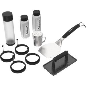imageCuisinart 10 Piece Griddle Tool Set Stainless Steel Spatula Cast Iron Burger Press Squeeze Bottles Seasoning Shaker Silicone Egg Rings Grill Essentials Perfect for BBQ Tailgates Camping