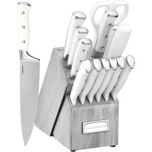imageCuisinart 15Piece Knife Set with Block High Carbon Stainless Steel Forged Triple Rivet White C77WTR15PWhiteGrey