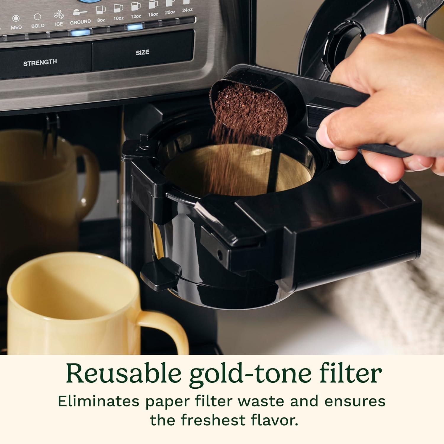 imageCuisinart Coffee Maker Custom Grind and Brew Single Cup Coffee Maker 6 Cup Sizes Builtin Stainless Steel Burr Mill Adjustable Strength Grind Control and Over Ice Feature Easy Cleaning DGB30