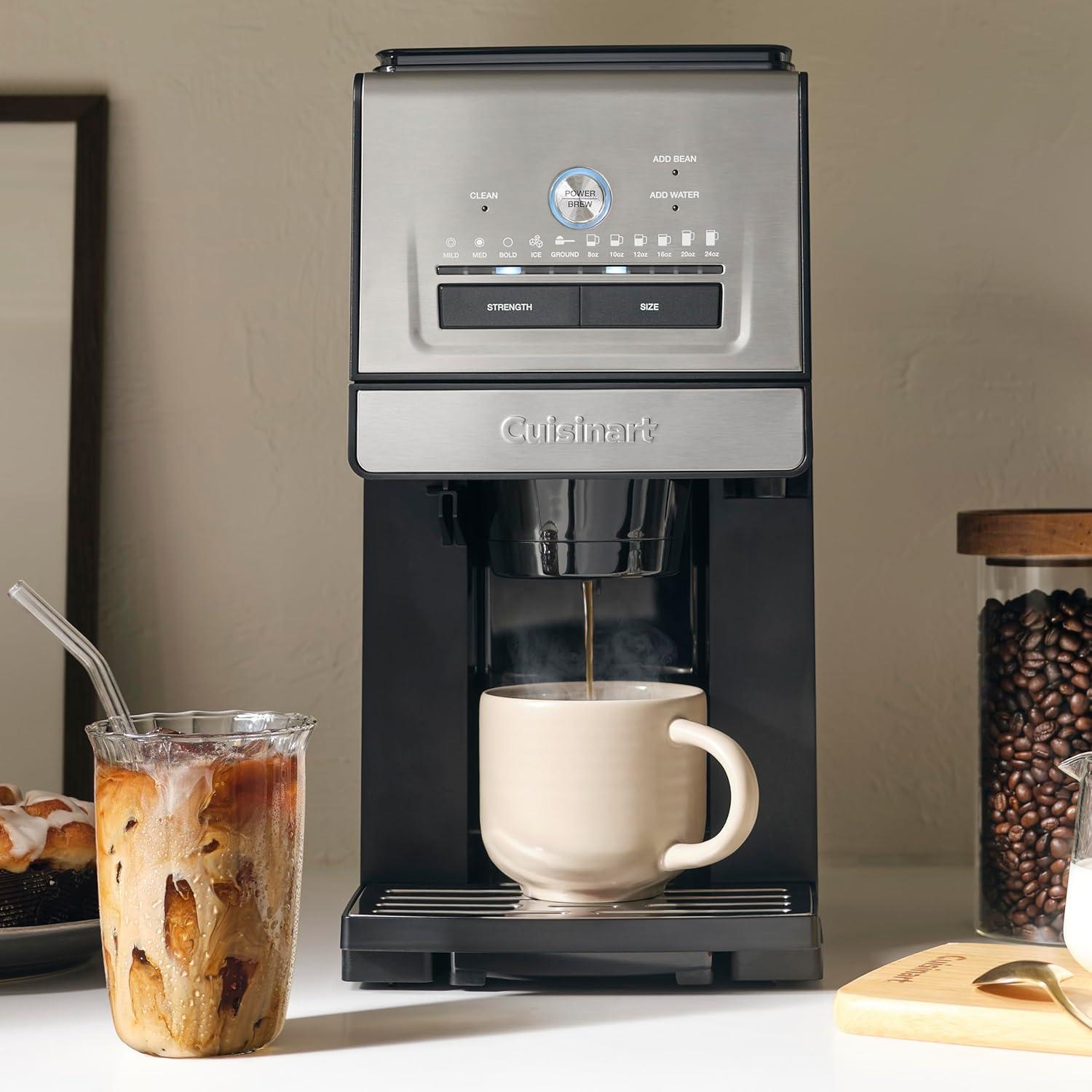 imageCuisinart Coffee Maker Custom Grind and Brew Single Cup Coffee Maker 6 Cup Sizes Builtin Stainless Steel Burr Mill Adjustable Strength Grind Control and Over Ice Feature Easy Cleaning DGB30