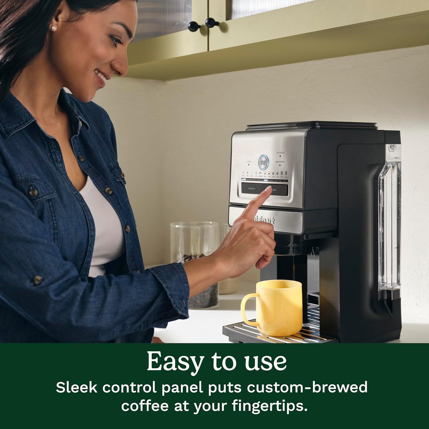 imageCuisinart Coffee Maker Custom Grind and Brew Single Cup Coffee Maker 6 Cup Sizes Builtin Stainless Steel Burr Mill Adjustable Strength Grind Control and Over Ice Feature Easy Cleaning DGB30
