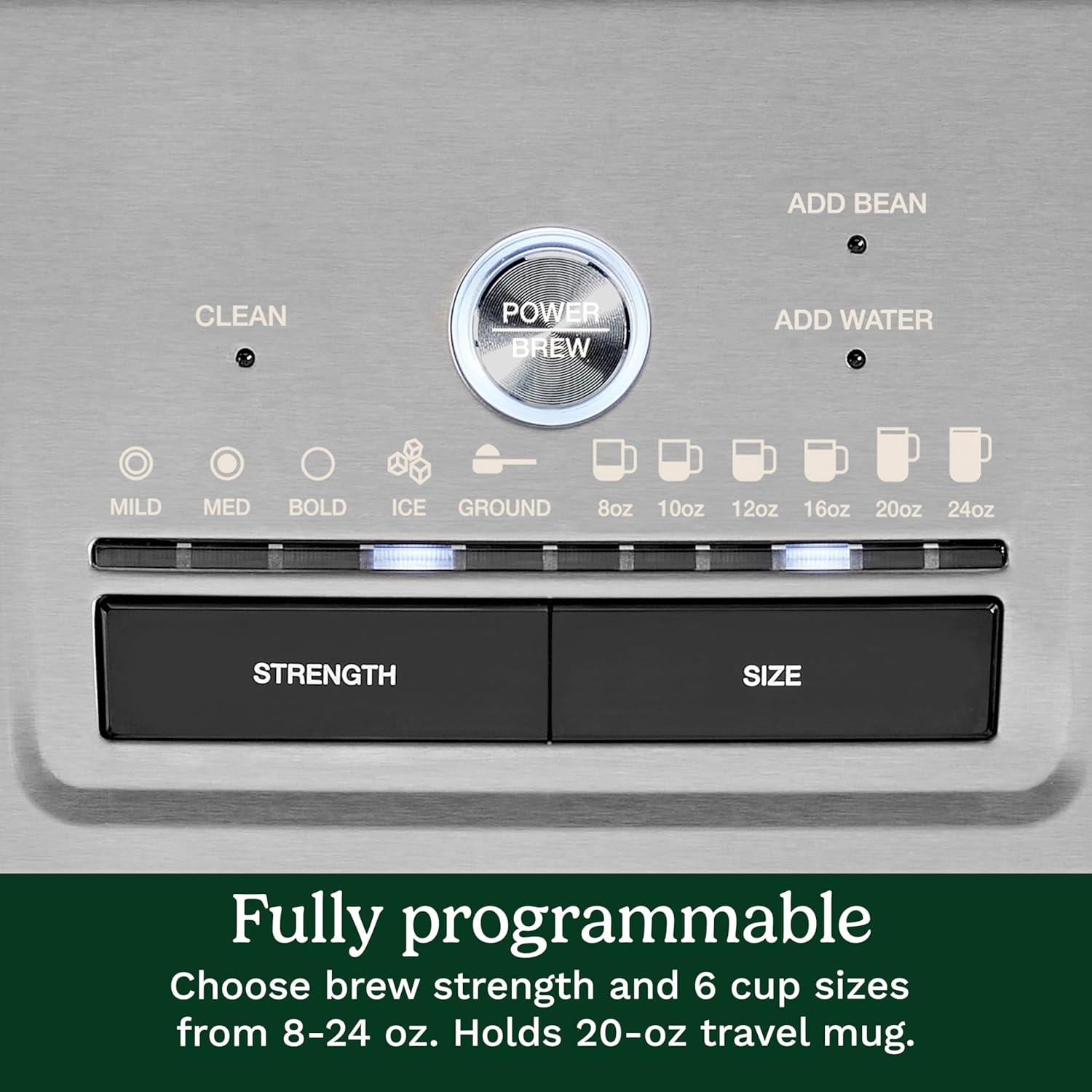 imageCuisinart Coffee Maker Custom Grind and Brew Single Cup Coffee Maker 6 Cup Sizes Builtin Stainless Steel Burr Mill Adjustable Strength Grind Control and Over Ice Feature Easy Cleaning DGB30