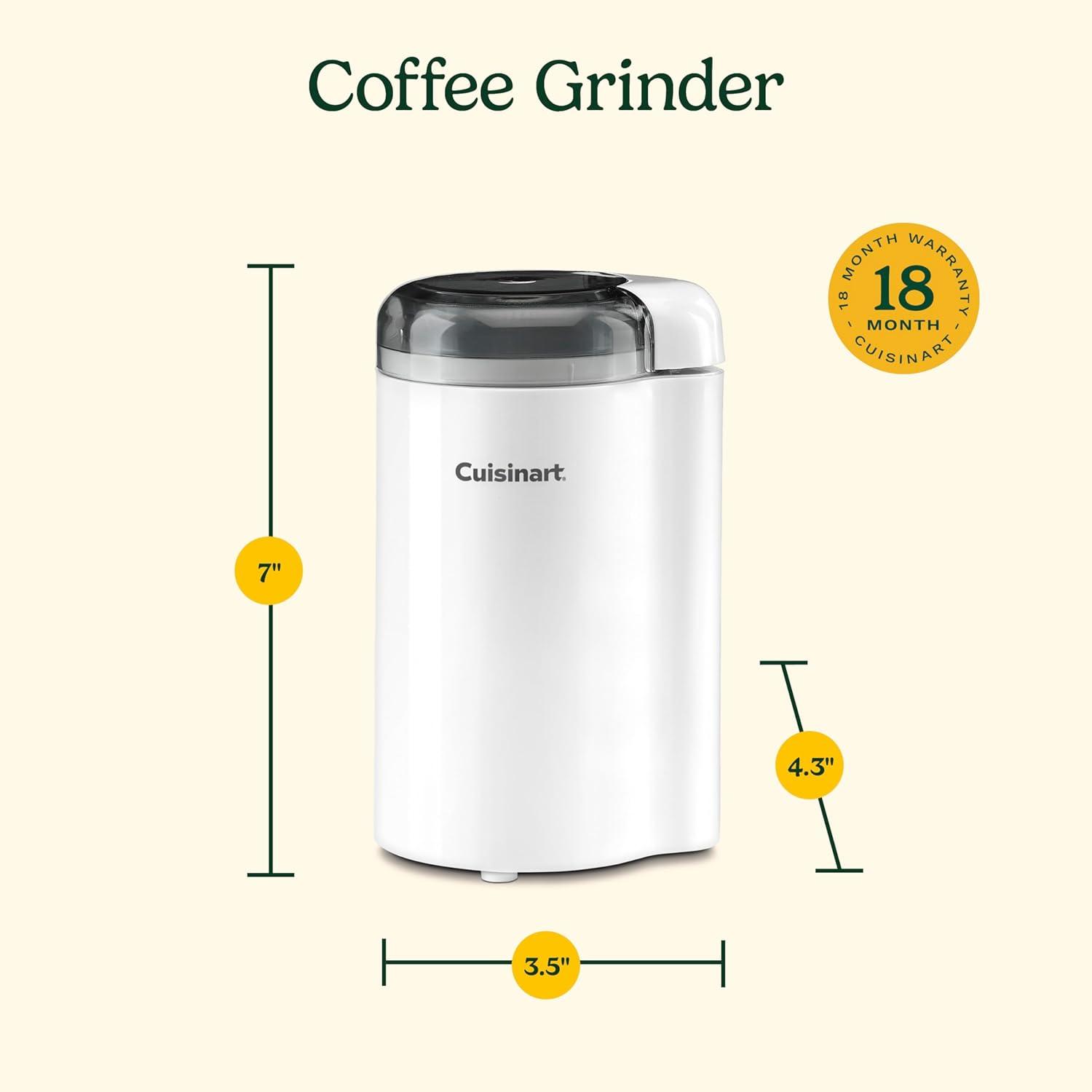 imageCuisinart Coffee Grinder One Touch Control Coffee Bean Grinder with Stainless Steel Bowl and Blades 25 oz70g Capacity Enough for 12 Cups OnOff Switch with Safety Interlock DCG20N WhiteWhite