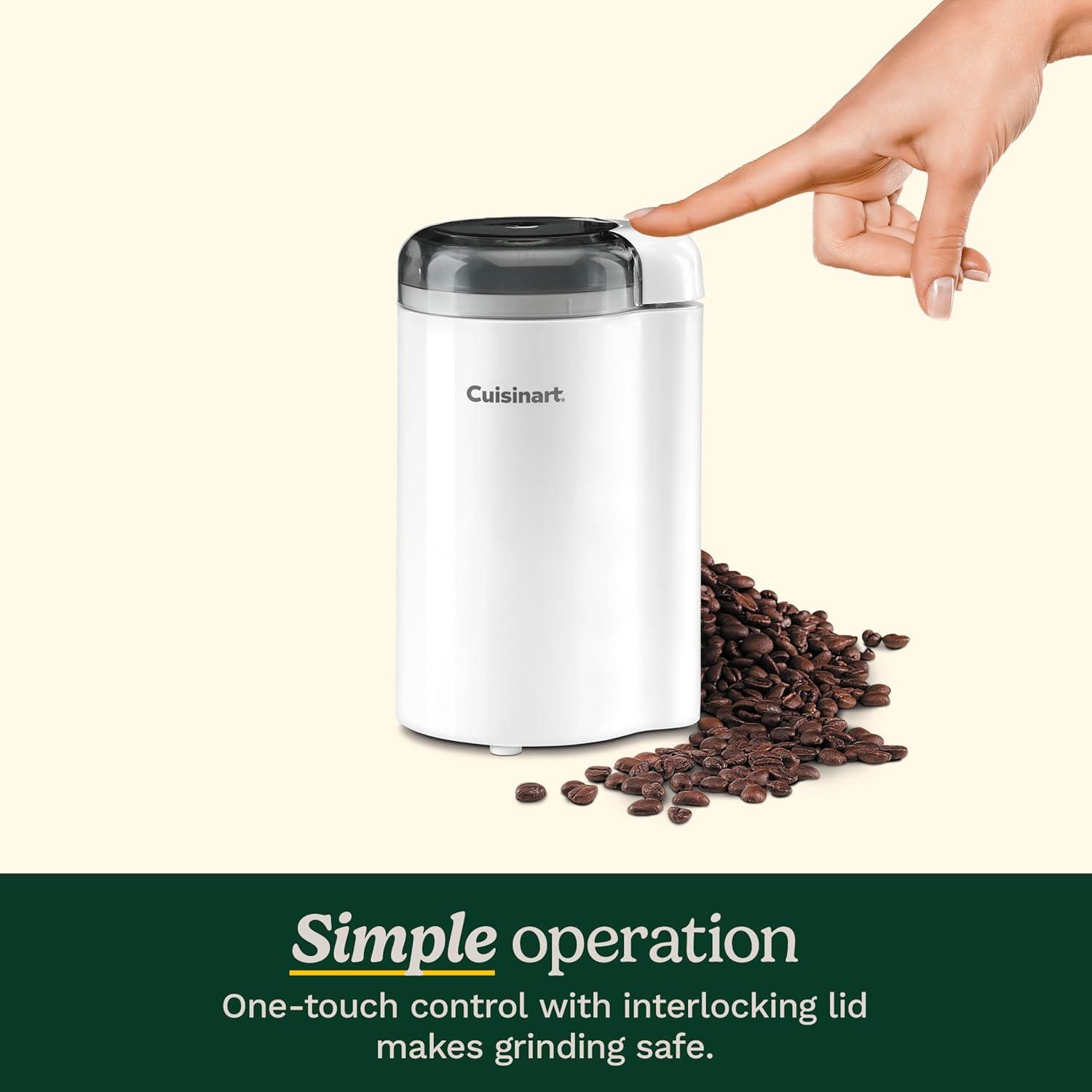 imageCuisinart Coffee Grinder One Touch Control Coffee Bean Grinder with Stainless Steel Bowl and Blades 25 oz70g Capacity Enough for 12 Cups OnOff Switch with Safety Interlock DCG20N WhiteWhite