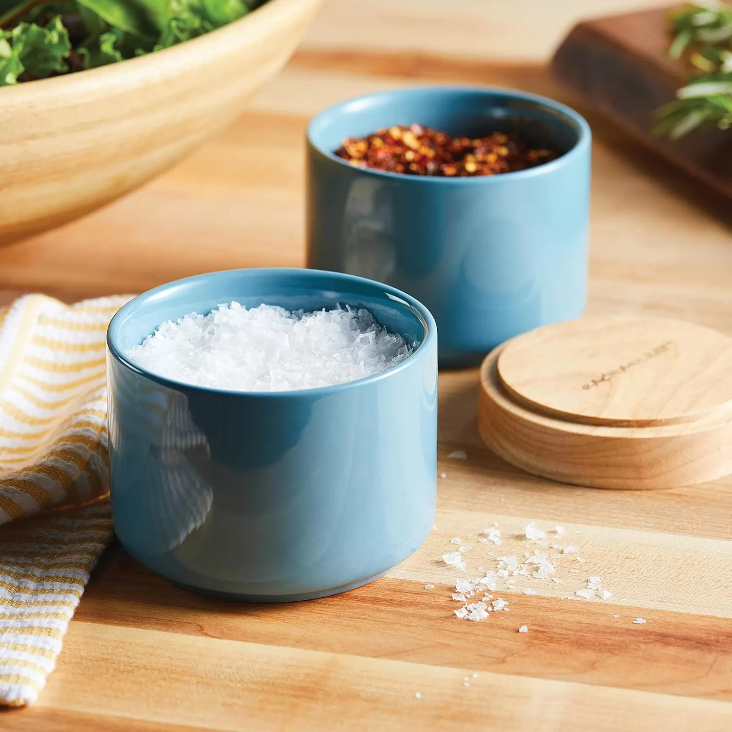 imageRachael Ray Ceramics Stacking SpiceSeasoning Box Set with Lid 2 Piece Light GrayAgave Blue