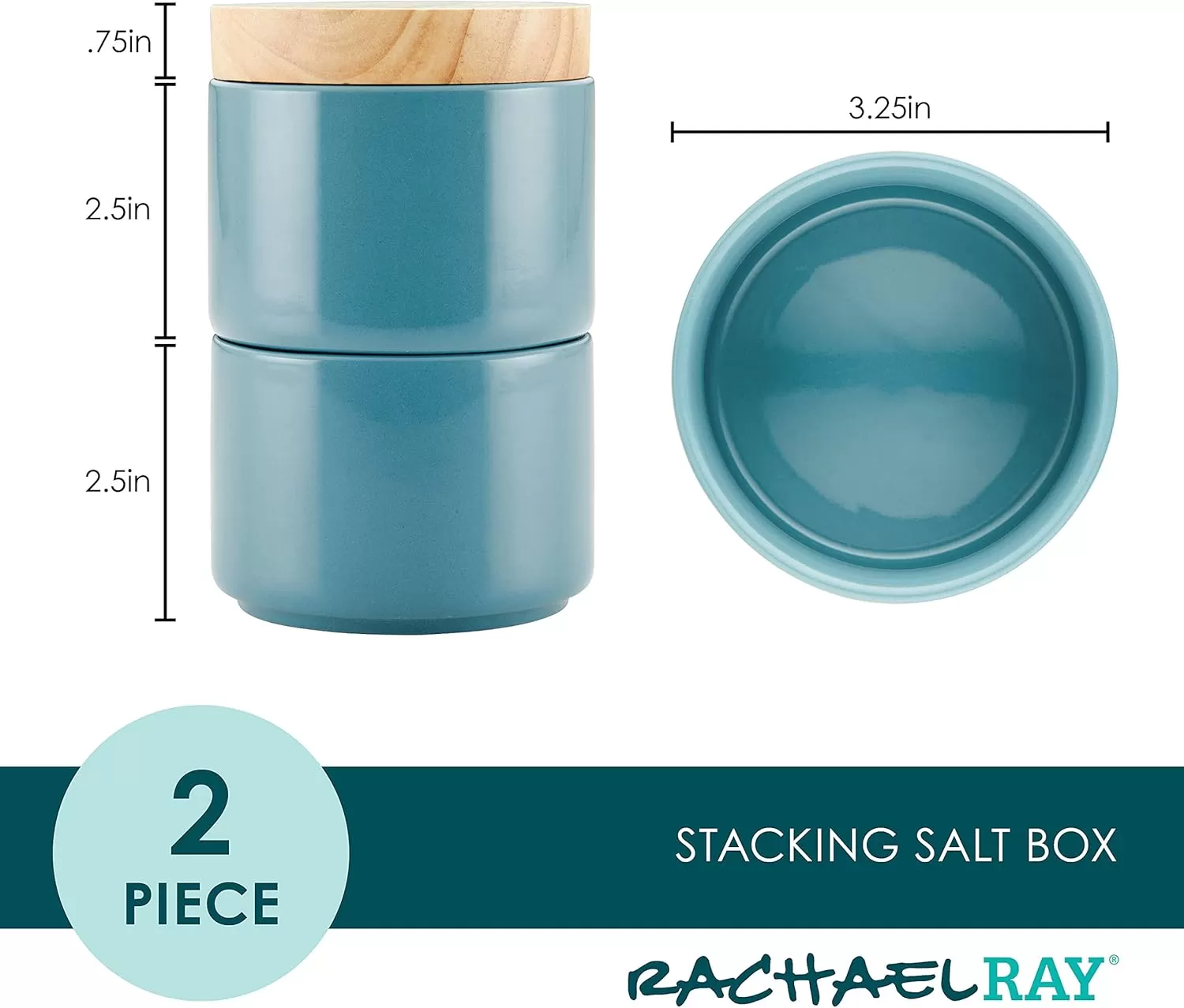 imageRachael Ray Ceramics Stacking SpiceSeasoning Box Set with Lid 2 Piece Light GrayAgave Blue