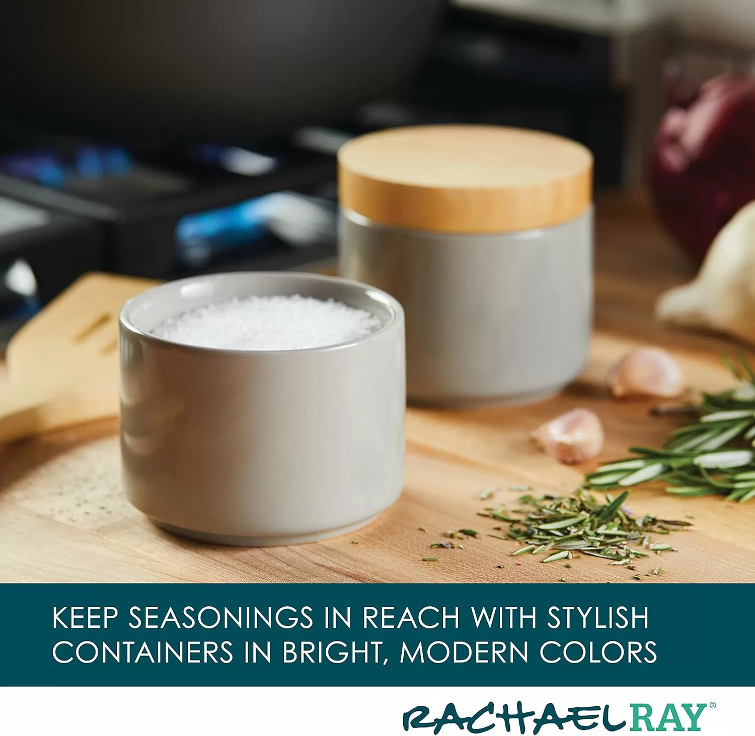 imageRachael Ray Ceramics Stacking SpiceSeasoning Box Set with Lid 2 Piece Light GrayLight Gray