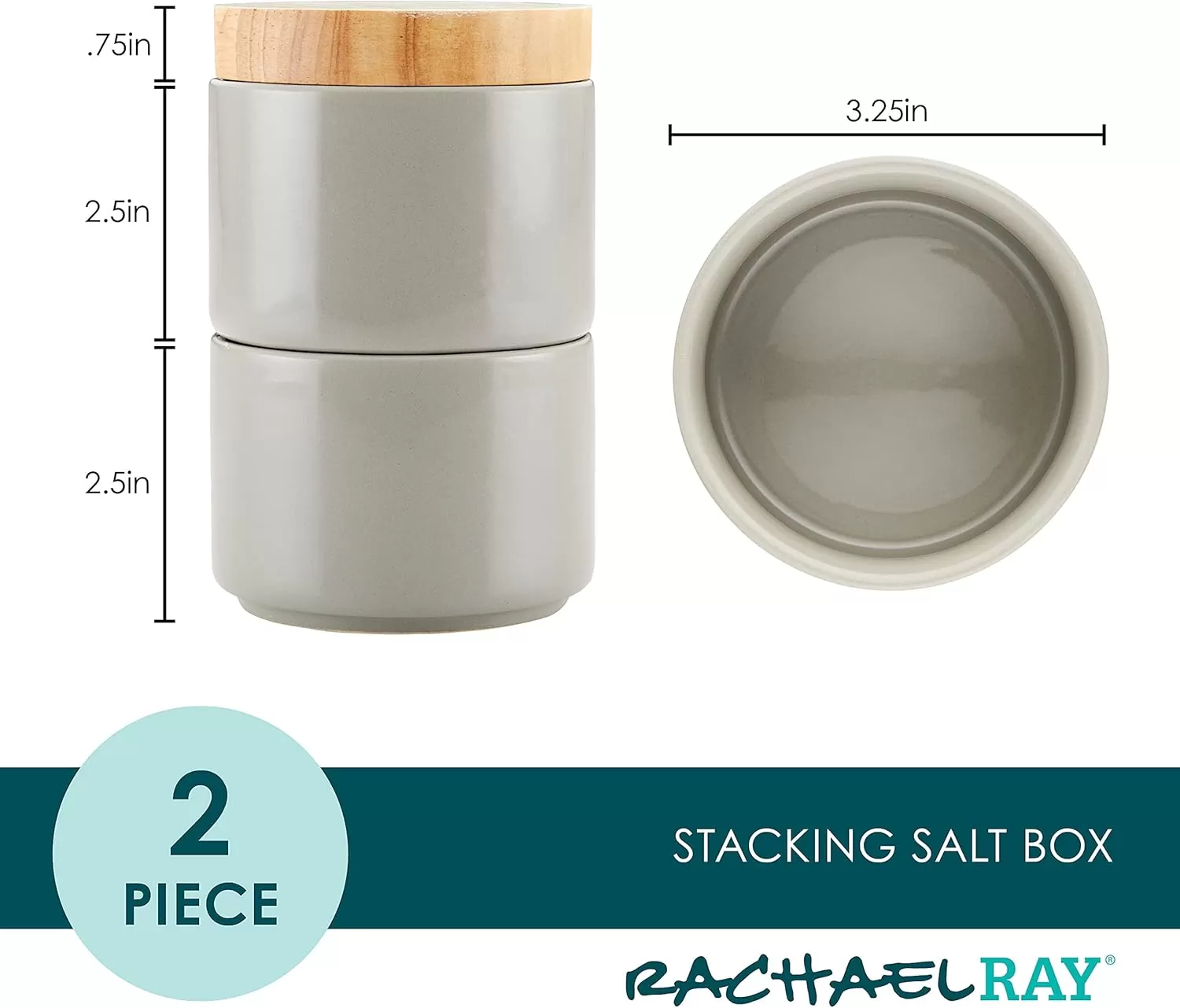 imageRachael Ray Ceramics Stacking SpiceSeasoning Box Set with Lid 2 Piece Light GrayLight Gray