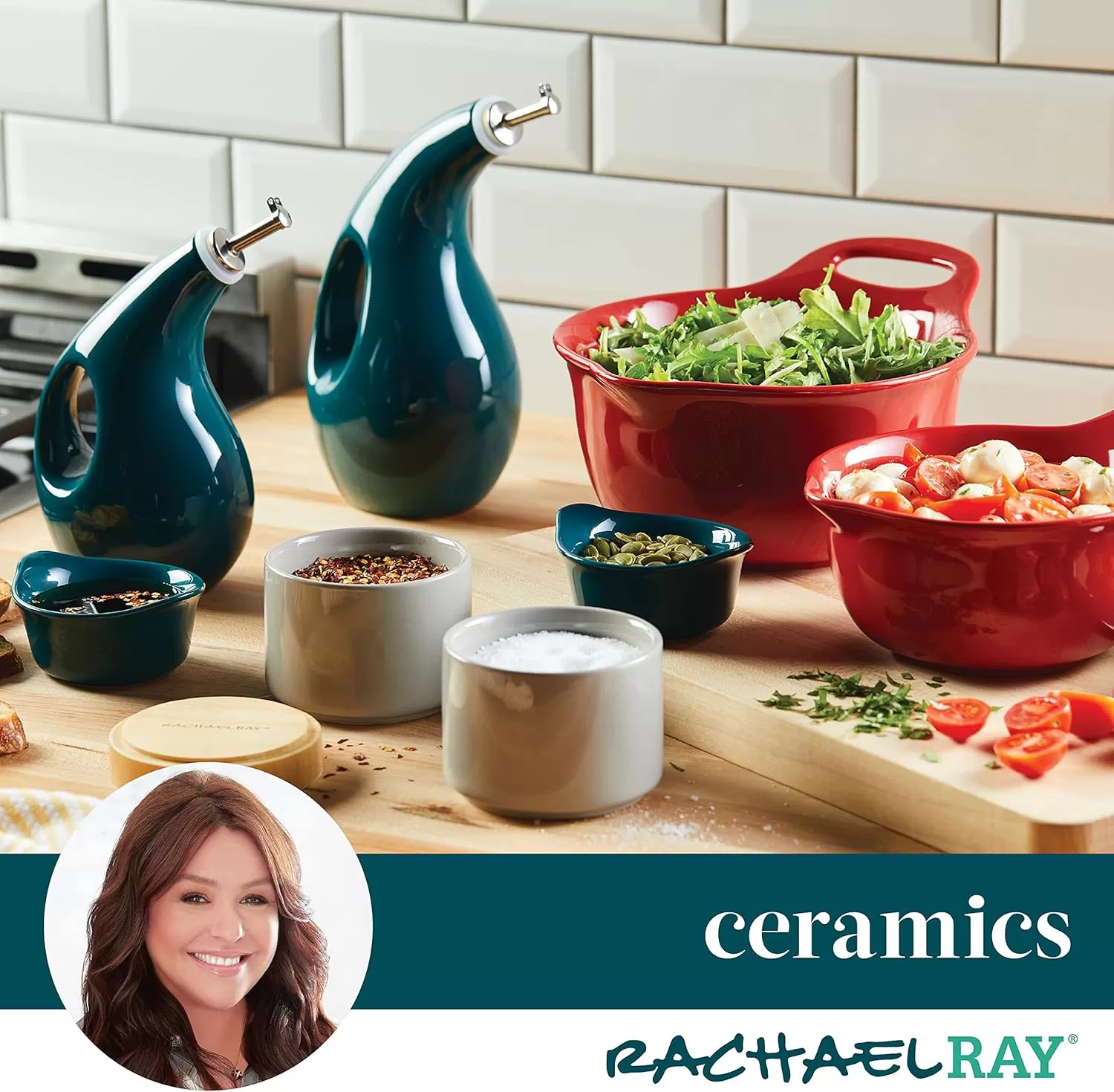 imageRachael Ray Ceramics Stacking SpiceSeasoning Box Set with Lid 2 Piece Light GrayRed