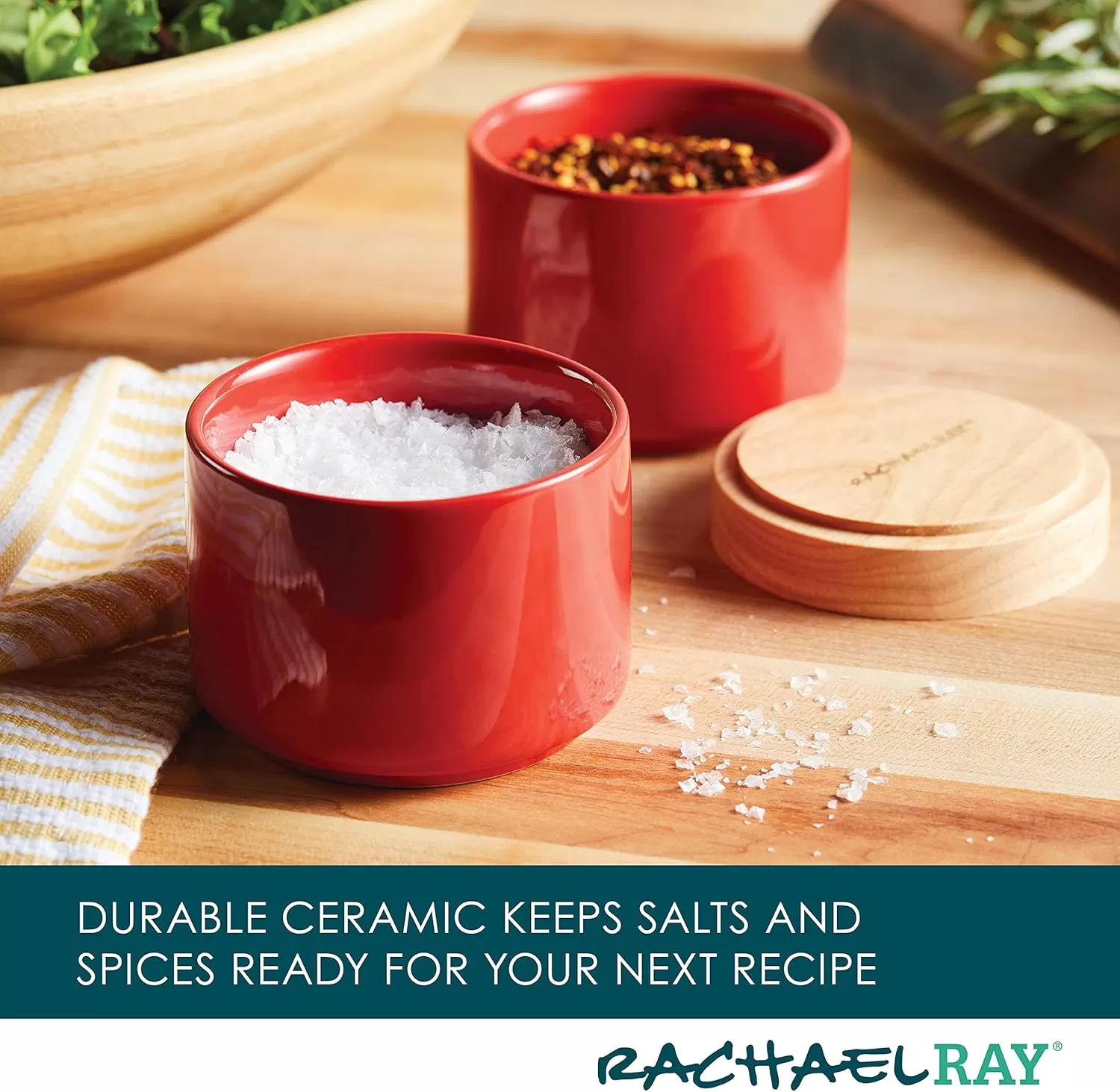 imageRachael Ray Ceramics Stacking SpiceSeasoning Box Set with Lid 2 Piece Light GrayRed
