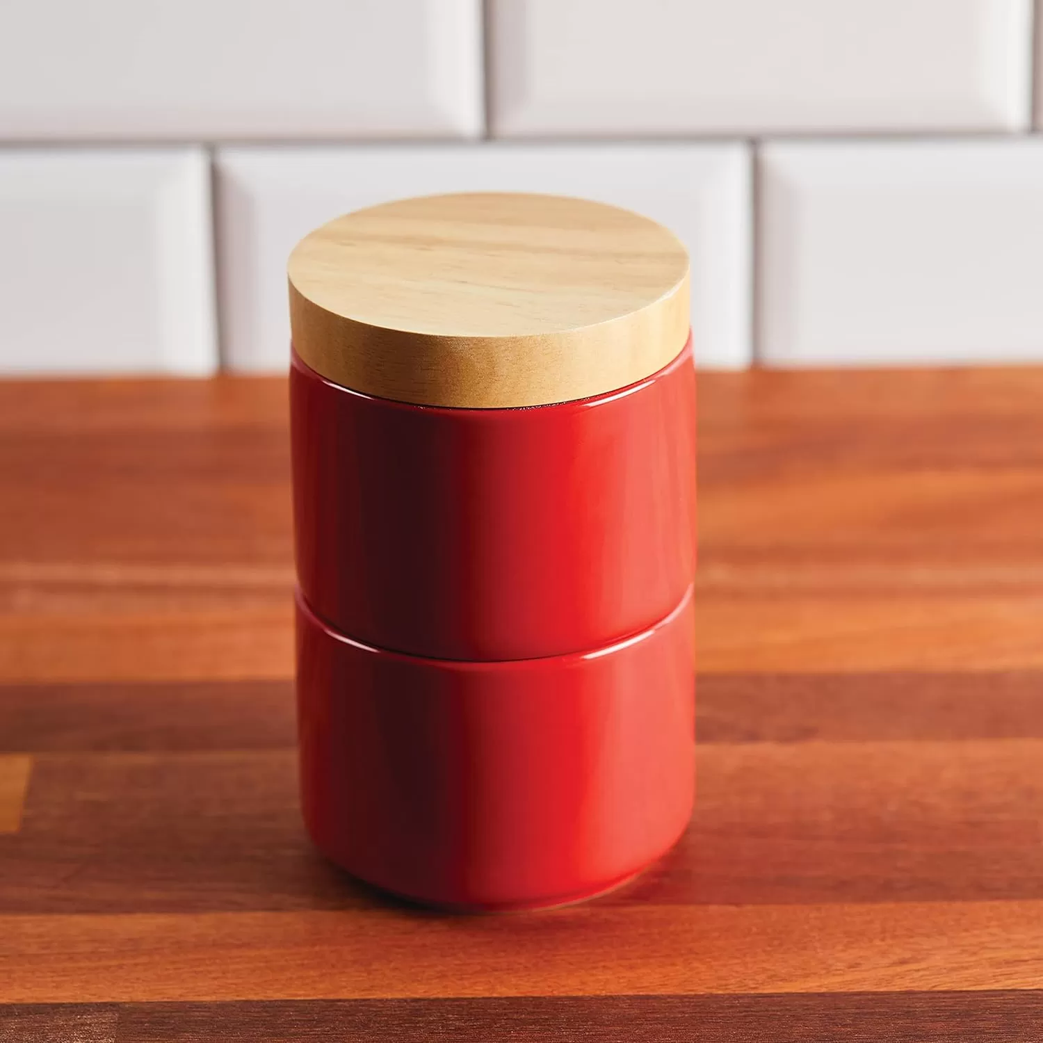 imageRachael Ray Ceramics Stacking SpiceSeasoning Box Set with Lid 2 Piece Light GrayRed