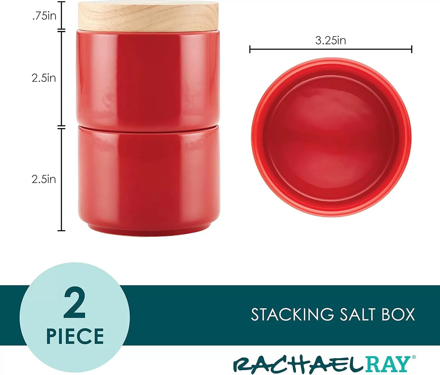 imageRachael Ray Ceramics Stacking SpiceSeasoning Box Set with Lid 2 Piece Light GrayRed