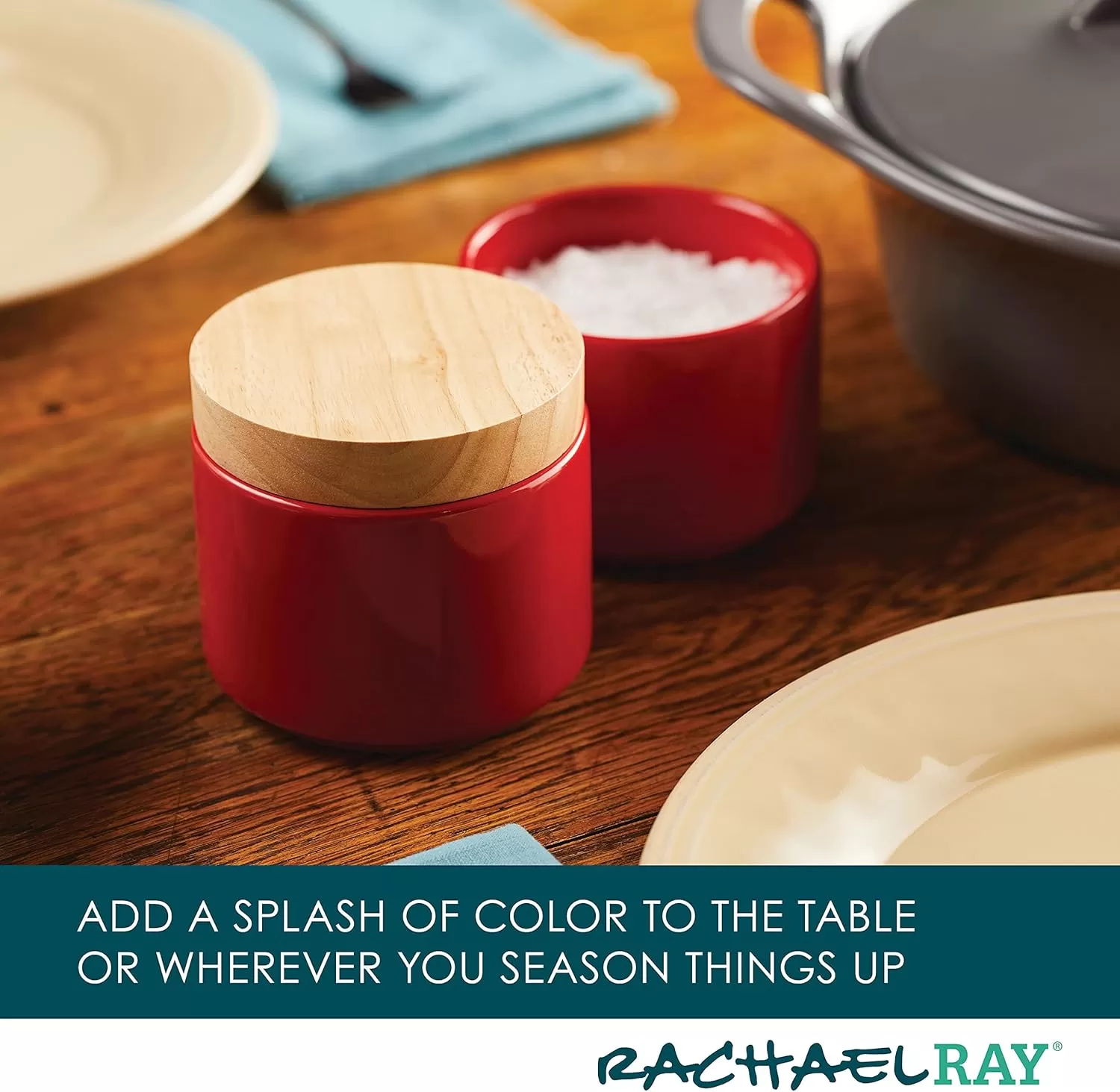 imageRachael Ray Ceramics Stacking SpiceSeasoning Box Set with Lid 2 Piece Light GrayRed