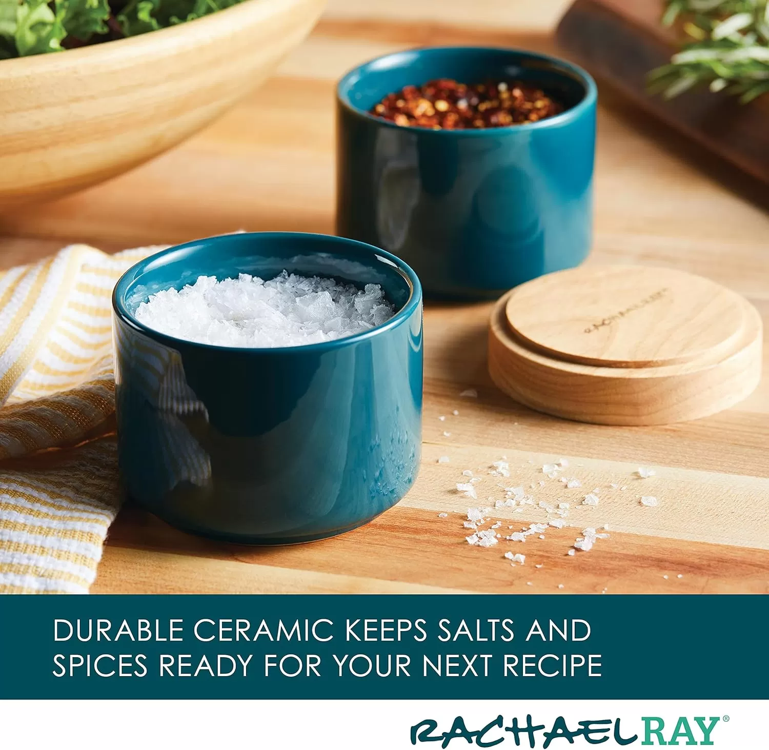 imageRachael Ray Ceramics Stacking SpiceSeasoning Box Set with Lid 2 Piece Light GrayTeal