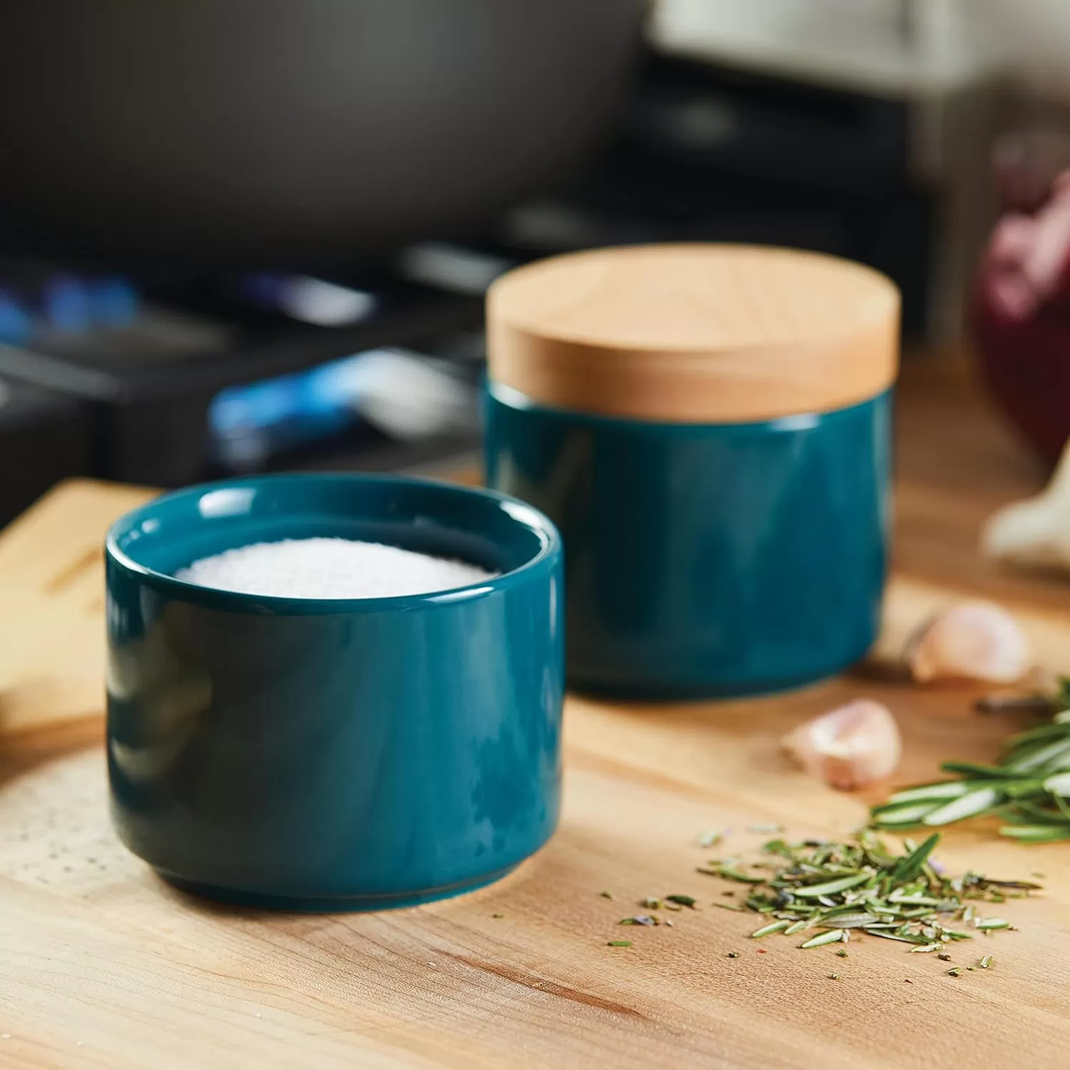 imageRachael Ray Ceramics Stacking SpiceSeasoning Box Set with Lid 2 Piece Light GrayTeal