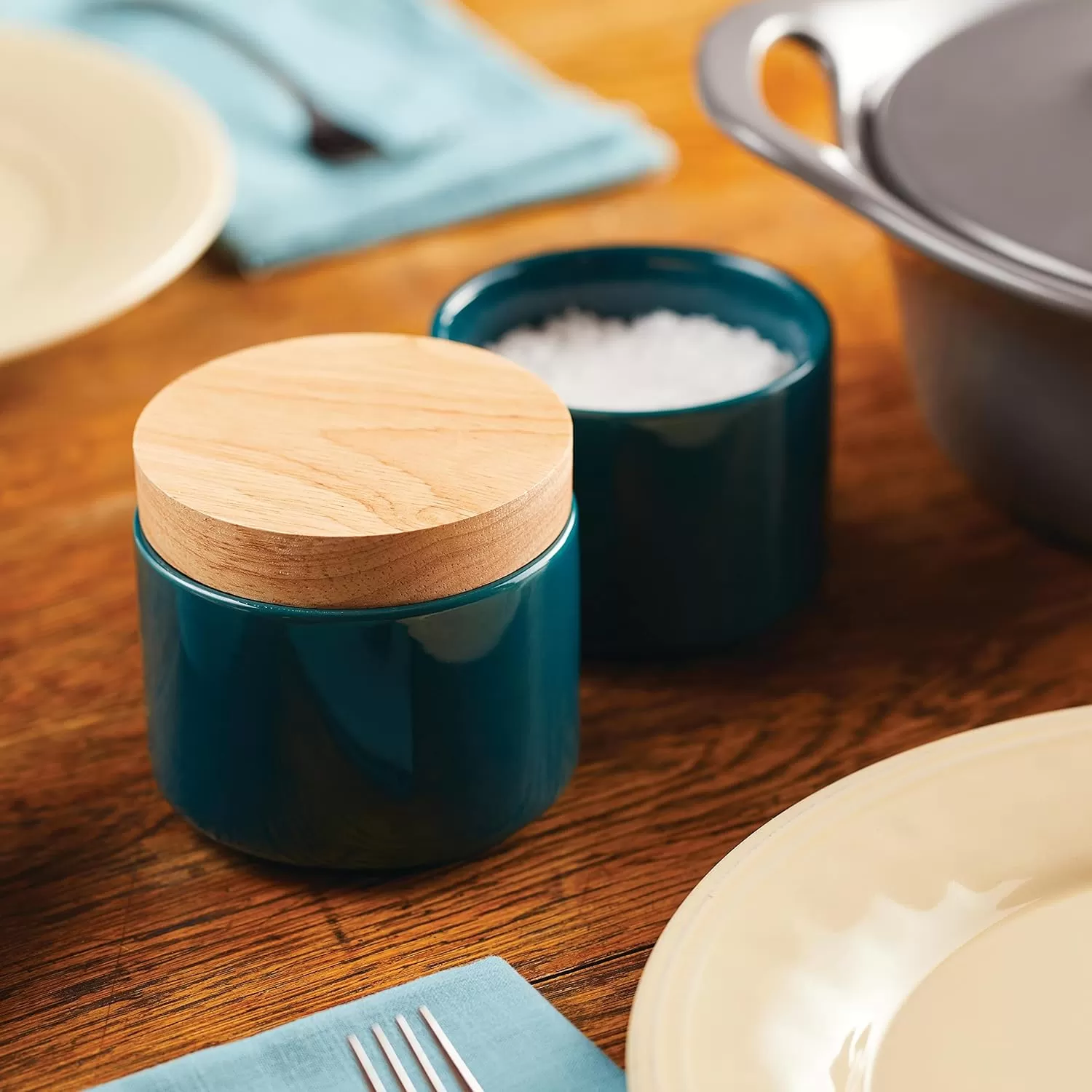 imageRachael Ray Ceramics Stacking SpiceSeasoning Box Set with Lid 2 Piece Light GrayTeal