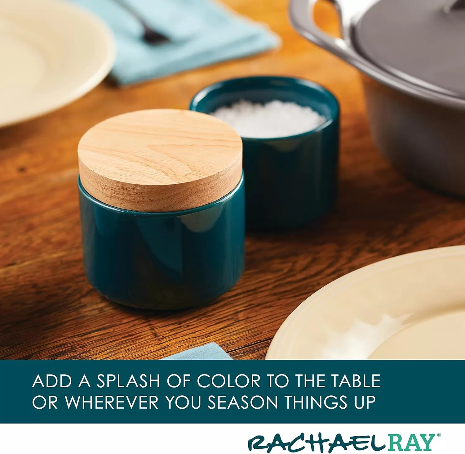 imageRachael Ray Ceramics Stacking SpiceSeasoning Box Set with Lid 2 Piece Light GrayTeal