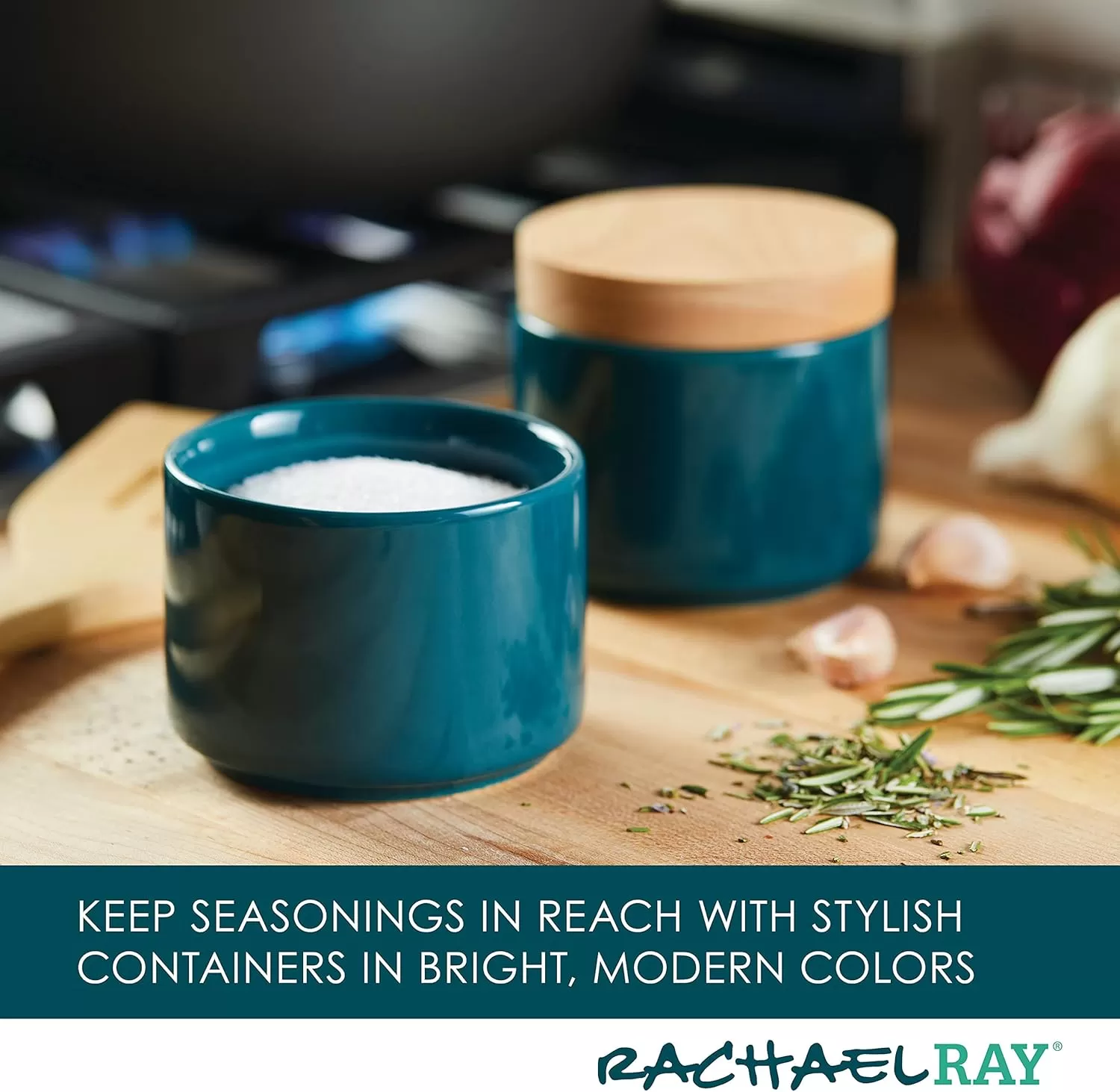 imageRachael Ray Ceramics Stacking SpiceSeasoning Box Set with Lid 2 Piece Light GrayTeal