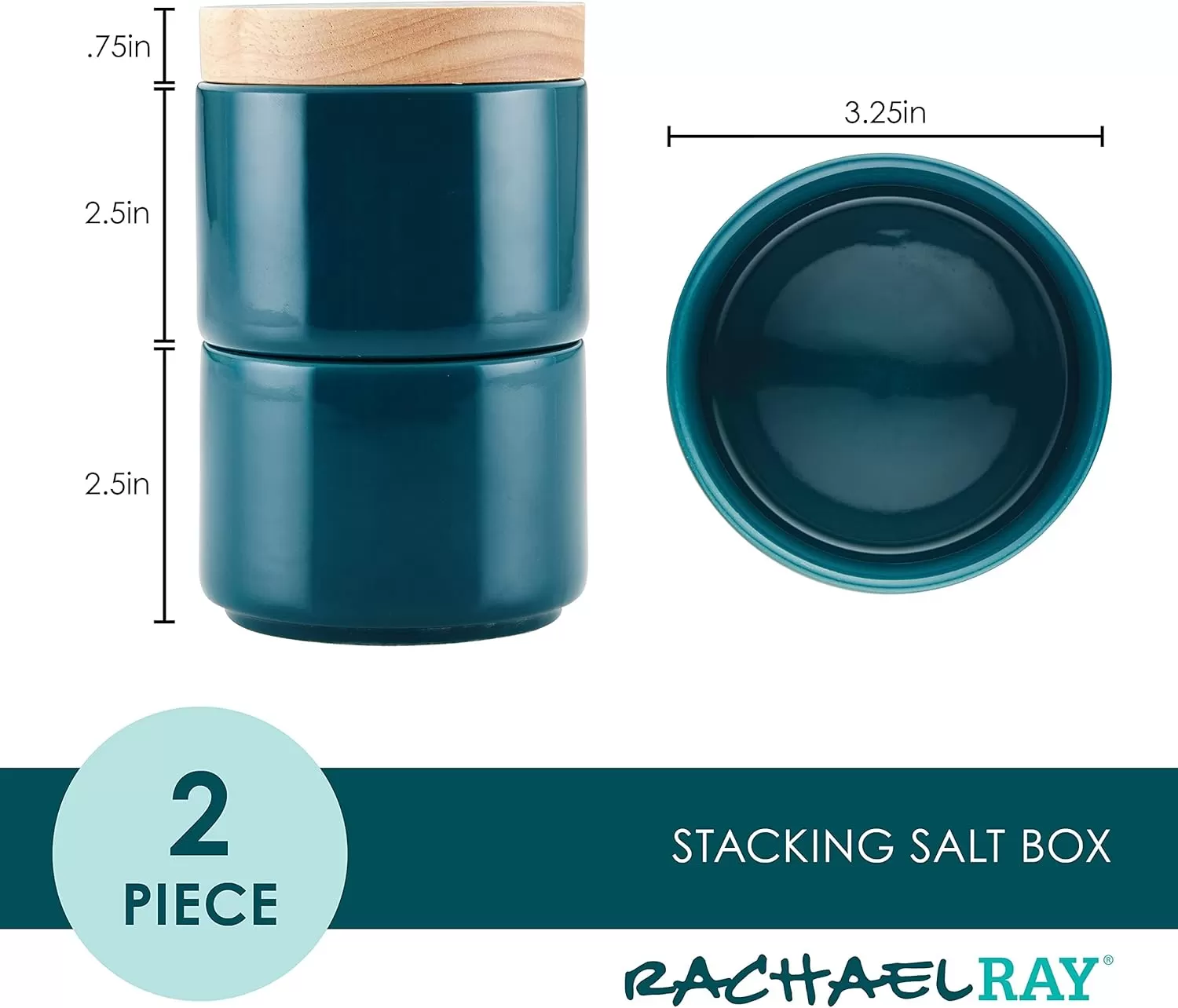 imageRachael Ray Ceramics Stacking SpiceSeasoning Box Set with Lid 2 Piece Light GrayTeal