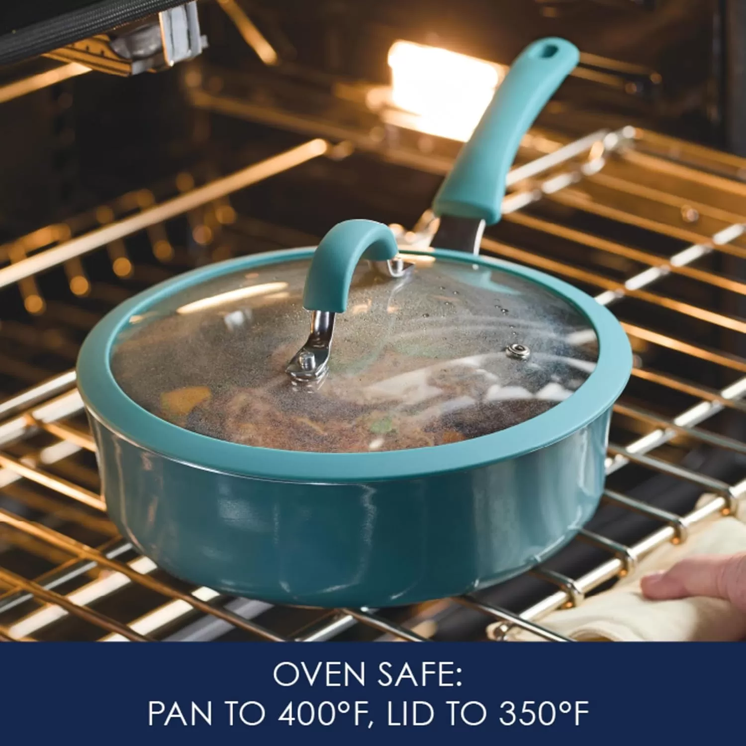 imageRachael Ray Cook  Create Nonstick Cookware Saute Pan with Lid 3 Quart  OrangeAgave Blue