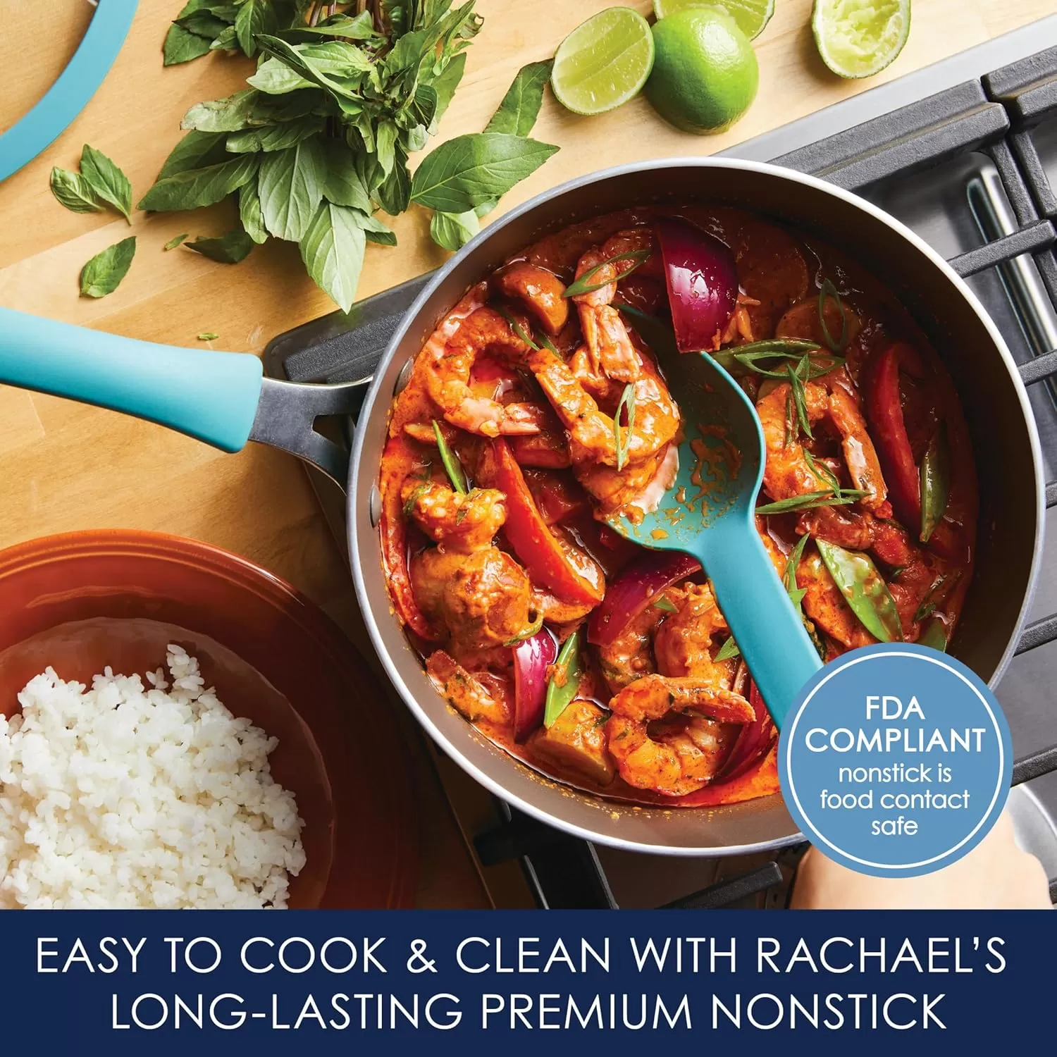 imageRachael Ray Cook  Create Nonstick Cookware Saute Pan with Lid 3 Quart  OrangeAgave Blue