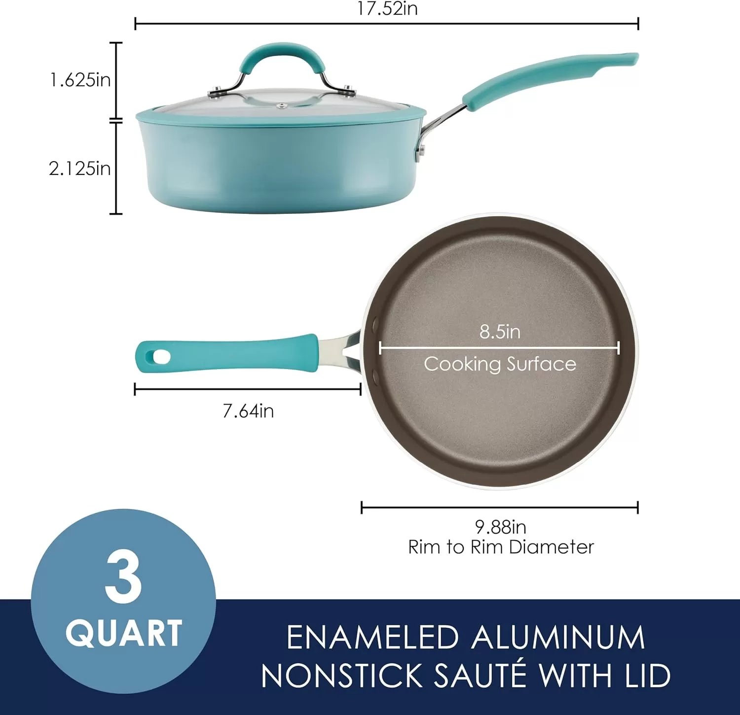 imageRachael Ray Cook  Create Nonstick Cookware Saute Pan with Lid 3 Quart  OrangeAgave Blue