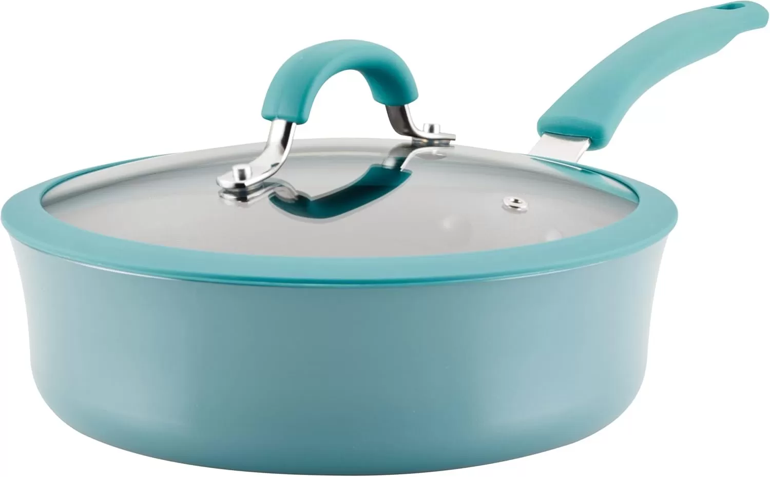 imageRachael Ray Cook  Create Nonstick Cookware Saute Pan with Lid 3 Quart  OrangeAgave Blue