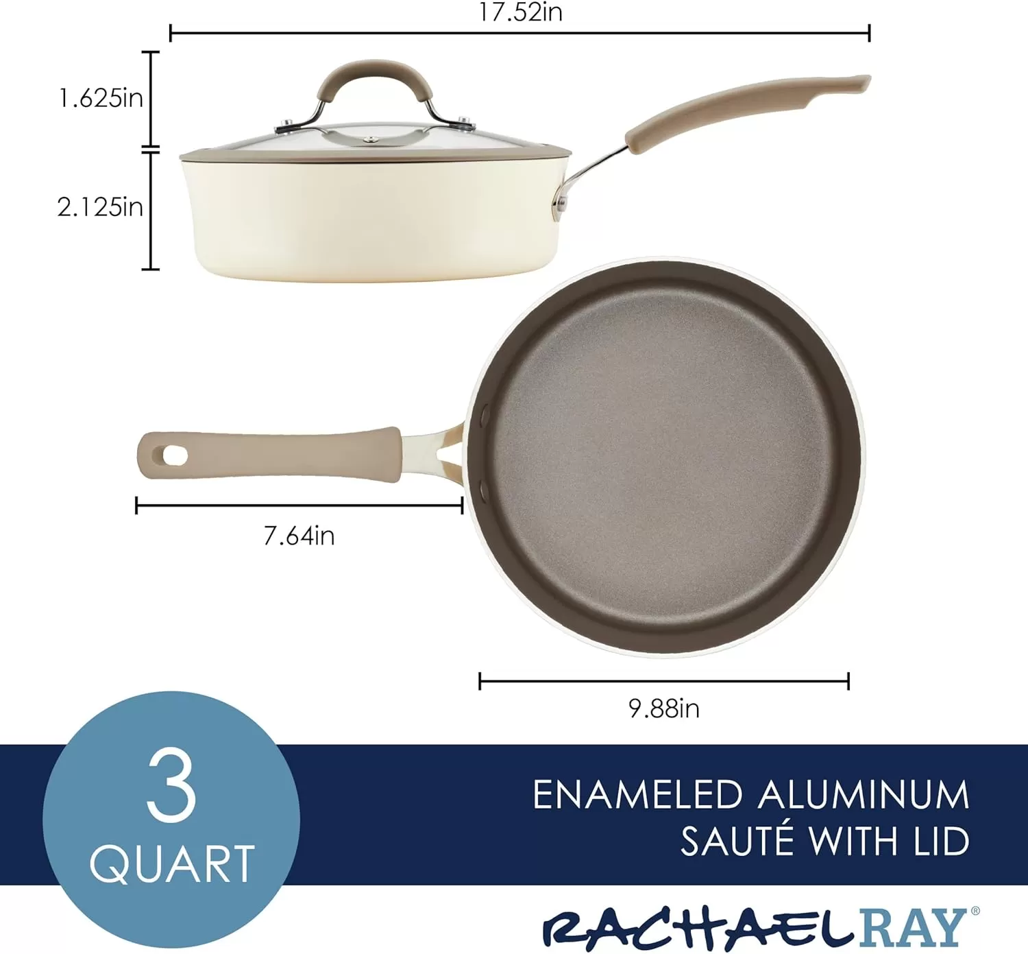 imageRachael Ray Cook  Create Nonstick Cookware Saute Pan with Lid 3 Quart  OrangeAlmond
